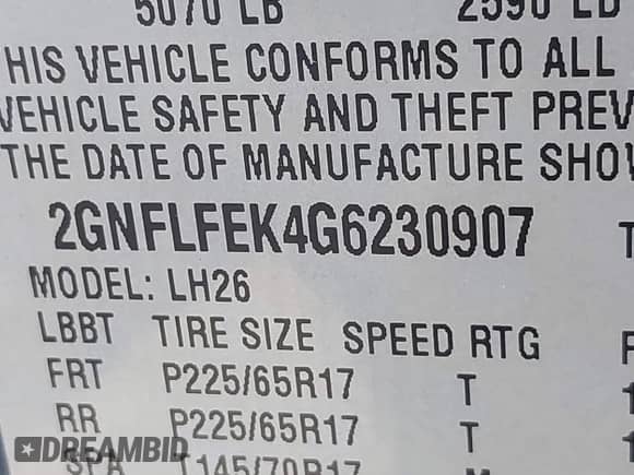 2016 Chevrolet Equinox LT with VIN 2GNFLFEK4G6230907, listed as a IAAI auction lot 43361322 with 58,737 mi miles and . Bid and sale history available at DreamBid. Image 9.