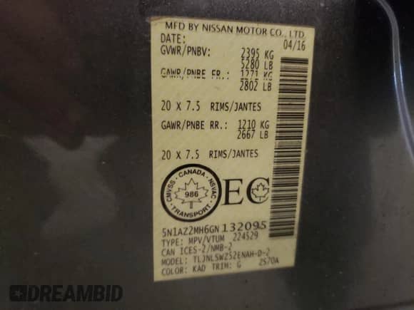 2016 Nissan Murano S с VIN 5N1AZ2MH6GN132095, выставлен на аукционе Copart как лот 70653465 с пробегом 118 822 миль миль и Списание • Salvage title. История ставок и продаж доступна на DreamBid. Изображение 14.