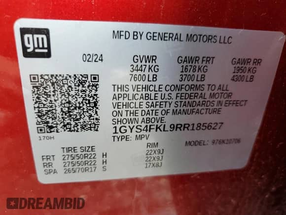 2024 Cadillac Escalade 4WD Sport с VIN 1GYS4FKL9RR185627, выставлен на аукционе Copart как лот 54254525 с пробегом 20 758 миль миль и Списание • Salvage title. История ставок и продаж доступна на DreamBid. Изображение 14.