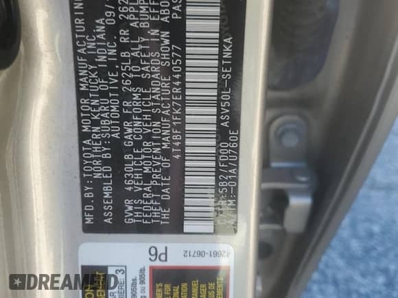 2014 Toyota Camry L с VIN 4T4BF1FK7ER440577, выставлен на аукционе Copart как лот 85904505 с пробегом 78 346 миль миль и Списание • Salvage title. История ставок и продаж доступна на DreamBid. Изображение 12.