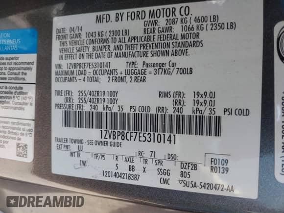 2014 Ford Mustang GT z VIN 1ZVBP8CF7E5310141, wystawiony jako IAAI lot #42610122 z przebiegiem 126 444 mil mil oraz . Historia ofert i sprzedaży dostępna na DreamBid. Obrazek 9.