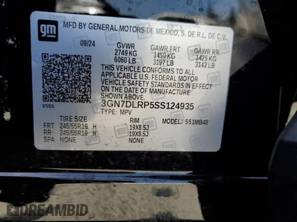 2025 Chevrolet Equinox EV LT с VIN 3GN7DLRP5SS124935, выставлен на аукционе Copart как лот 51715335 с пробегом Не указан миль и Списание • Salvage title. История ставок и продаж доступна на DreamBid. Изображение 14.