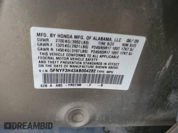 2010 Honda Pilot EX с VIN 5FNYF3H43AB004282, выставлен на аукционе Copart как лот 70851565 с пробегом 180 487 миль миль и Списание • Salvage title. История ставок и продаж доступна на DreamBid. Изображение 13.