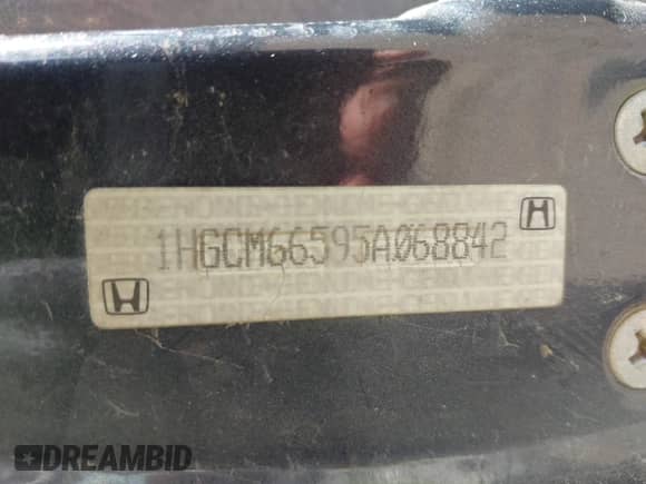 2005 Honda Accord EX-L with VIN 1HGCM66595A068842, listed as a IAAI auction lot 43345821 with 217,567 mi miles and . Bid and sale history available at DreamBid. Image 9.