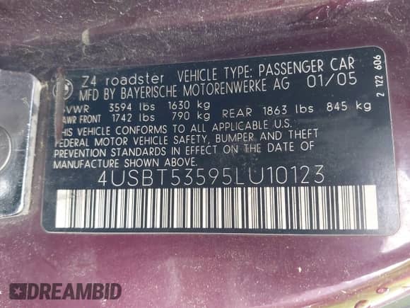 2005 BMW Z4 3.0i с VIN 4USBT53595LU10123, выставлен на аукционе IAAI как лот 41950475 с пробегом 144 506 миль миль и . История ставок и продаж доступна на DreamBid. Изображение 9.