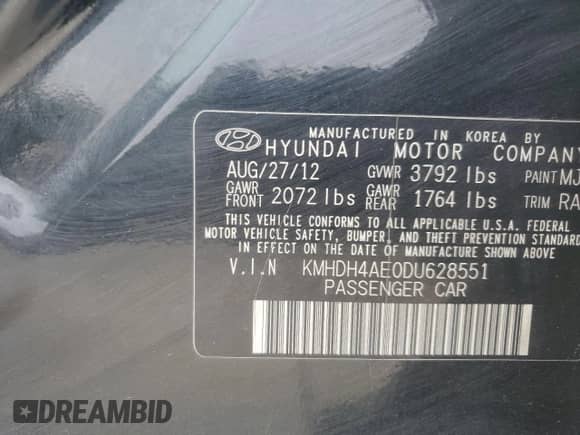 2013 Hyundai Elantra GLS z VIN KMHDH4AE0DU628551, wystawiony jako Copart lot #59375705 z przebiegiem 120 722 mil mil oraz Szkoda całkowita • Salvage title. Historia ofert i sprzedaży dostępna na DreamBid. Obrazek 12.