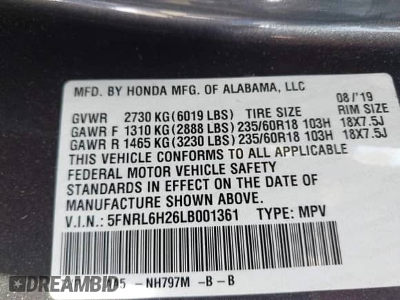 2020 Honda Odyssey LX with VIN 5FNRL6H26LB001361, listed as a IAAI auction lot 43071290 with 77,842 mi miles and . Bid and sale history available at DreamBid. Image 9.