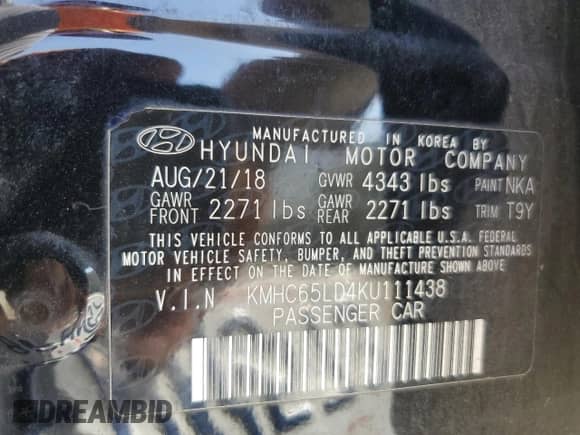 2019 Hyundai Ioniq с VIN KMHC65LD4KU111438, выставлен на аукционе Copart как лот 64239755 с пробегом 128 658 миль миль и Списание • Salvage title. История ставок и продаж доступна на DreamBid. Изображение 13.