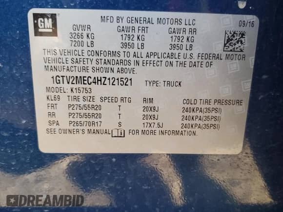 2017 GMC Sierra 1500 SLE with VIN 1GTV2MEC4HZ121521, listed as a Copart auction lot 84183125 with 82,378 mi miles and Clean title. Bid and sale history available at DreamBid. Image 12.