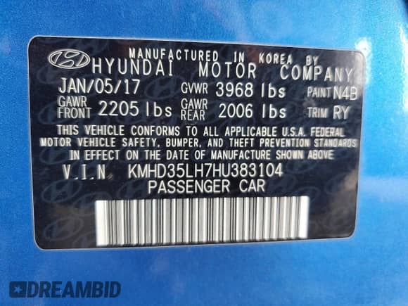 2017 Hyundai Elantra с VIN KMHD35LH7HU383104, выставлен на аукционе Copart как лот 71748175 с пробегом 107 494 миль миль и Списание • Salvage title. История ставок и продаж доступна на DreamBid. Изображение 12.