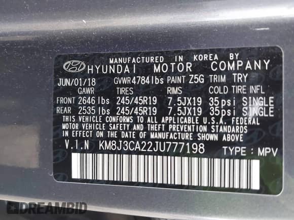 2018 Hyundai Tucson Value с VIN KM8J3CA22JU777198, выставлен на аукционе IAAI как лот 42188867 с пробегом 59 528 миль миль и . История ставок и продаж доступна на DreamBid. Изображение 9.