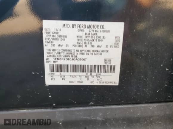 2018 Ford Explorer XLT with VIN 1FM5K7D80JGA35067, listed as a Copart auction lot 84251295 with 129,703 mi miles and Clean title. Bid and sale history available at DreamBid. Image 13.