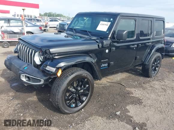 2023 Jeep Wrangler Sahara with VIN 1C4JJXP62PW628735, listed as a IAAI auction lot 42683940 with 46,534 mi miles and . Bid and sale history available at DreamBid. Image 21.