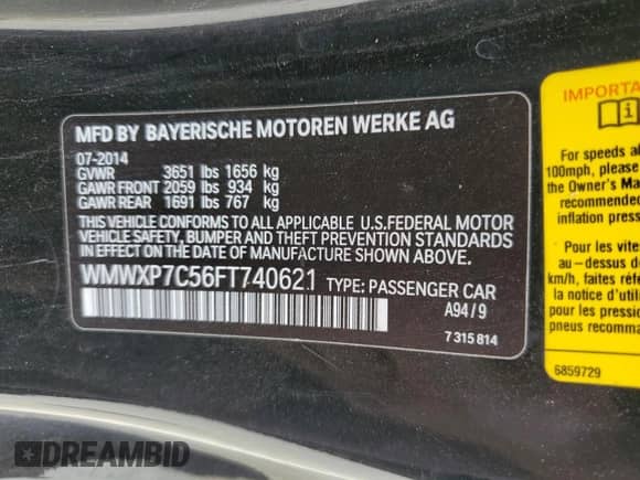 2015 MINI Hardtop S с VIN WMWXP7C56FT740621, выставлен на аукционе Copart как лот 57937415 с пробегом 75 784 миль миль и Списание • Salvage title. История ставок и продаж доступна на DreamBid. Изображение 12.