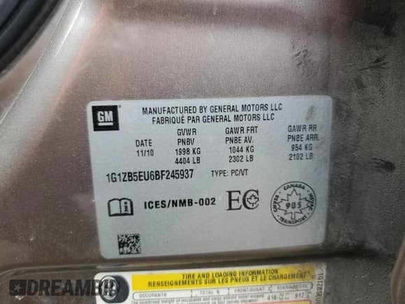 2011 Chevrolet Malibu LS with VIN 1G1ZB5EU6BF245937, listed as a Copart auction lot 61844885 with 117,034 mi miles and Salvage title. Bid and sale history available at DreamBid. Image 12.