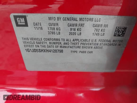 2017 Chevrolet Sonic LT с VIN 1G1JD5SHXH4128798, выставлен на аукционе IAAI как лот 43339826 с пробегом 136 198 миль миль и . История ставок и продаж доступна на DreamBid. Изображение 9.