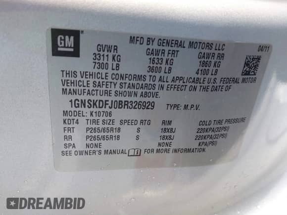 2011 Chevrolet Tahoe с VIN 1GNSKDFJ0BR326929, выставлен на аукционе IAAI как лот 41714829 с пробегом 79 969 миль миль и . История ставок и продаж доступна на DreamBid. Изображение 9.