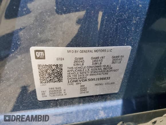 2024 Chevrolet Traverse AWD LT с VIN 1GNEVGKS0RJ196633, выставлен на аукционе Copart как лот 57160295 с пробегом 10 503 миль миль и Списание • Salvage title. История ставок и продаж доступна на DreamBid. Изображение 12.