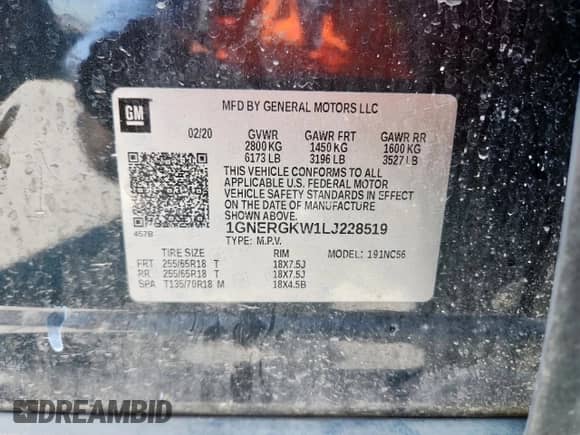 2020 Chevrolet Traverse LT Cloth z VIN 1GNERGKW1LJ228519, wystawiony jako Copart lot #80440645 z przebiegiem 128 089 mil mil oraz Czysty tytuł • Clean title. Historia ofert i sprzedaży dostępna na DreamBid. Obrazek 13.