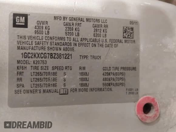 2011 Chevrolet Silverado 2500HD LT с VIN 1GC2KXCG7BZ381221, выставлен на аукционе IAAI как лот 41837423 с пробегом 176 193 миль миль и . История ставок и продаж доступна на DreamBid. Изображение 9.