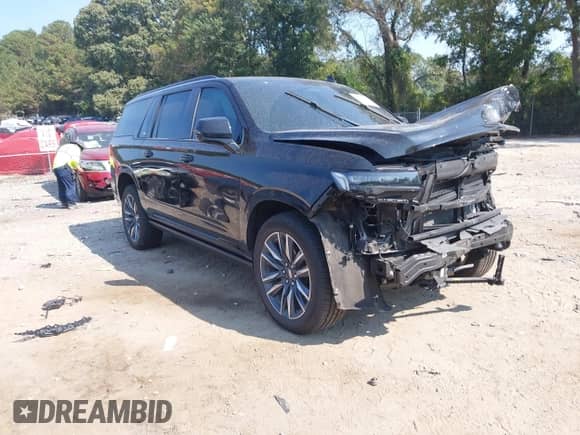 2023 Cadillac Escalade ESV with VIN 1GYS3PKL0PR111096, listed as a IAAI auction lot 43256136 with 47,743 mi miles and . Bid and sale history available at DreamBid. Image 1.