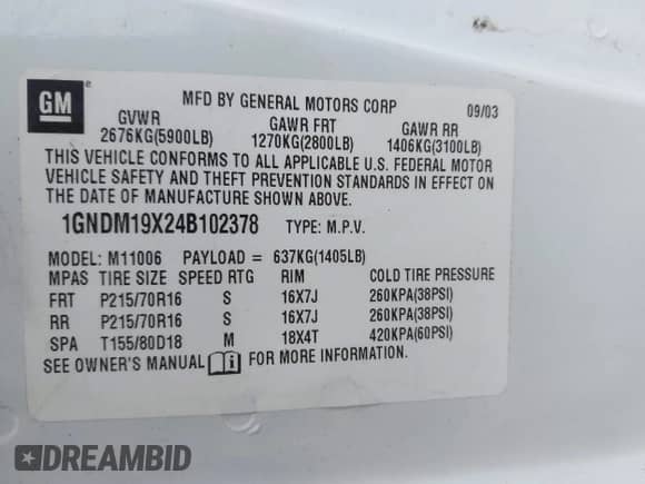 2004 Chevrolet Astro с VIN 1GNDM19X24B102378, выставлен на аукционе IAAI как лот 42450211 с пробегом 162 068 миль миль и . История ставок и продаж доступна на DreamBid. Изображение 9.