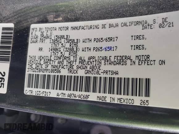 2021 Toyota Tacoma SR5 z VIN 3TMDZ5BN2MM108586, wystawiony jako IAAI lot #41604953 z przebiegiem 65 422 mil mil oraz . Historia ofert i sprzedaży dostępna na DreamBid. Obrazek 9.