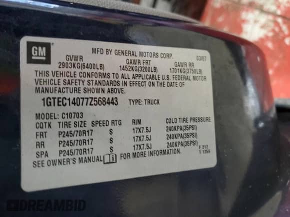 2007 GMC Sierra 1500 Work Truck z VIN 1GTEC14077Z568443, wystawiony jako Copart lot #85802254 z przebiegiem Nie podano mil oraz Szkoda całkowita • Salvage title. Historia ofert i sprzedaży dostępna na DreamBid. Obrazek 12.