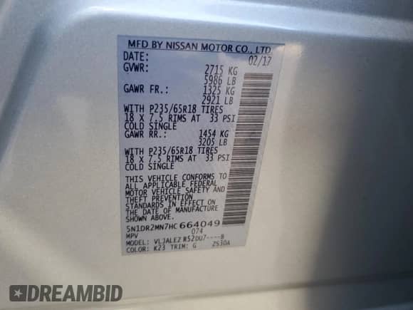 2017 Nissan Pathfinder SL z VIN 5N1DR2MN7HC664049, wystawiony jako Copart lot #85409865 z przebiegiem 141 830 mil mil oraz Czysty tytuł • Clean title. Historia ofert i sprzedaży dostępna na DreamBid. Obrazek 13.