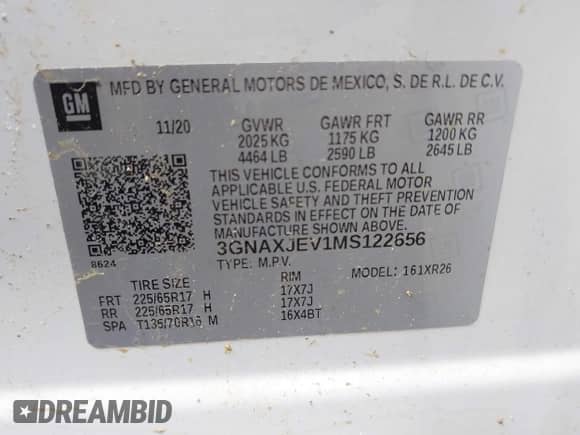 2021 Chevrolet Equinox LT with VIN 3GNAXJEV1MS122656, listed as a IAAI auction lot 42238927 with 91,896 mi miles and . Bid and sale history available at DreamBid. Image 9.