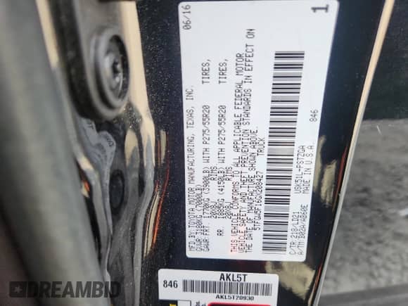 2016 Toyota Tundra Platinum with VIN 5TFGW5F16GX208427, listed as a Copart auction lot 71295365 with 150,184 mi miles and Salvage title. Bid and sale history available at DreamBid. Image 12.