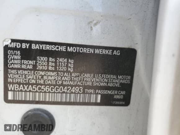 2016 BMW 5 Series 535d с VIN WBAXA5C56GG042493, выставлен на аукционе Copart как лот 65245845 с пробегом 127 725 миль миль и Списание • Salvage title. История ставок и продаж доступна на DreamBid. Изображение 12.