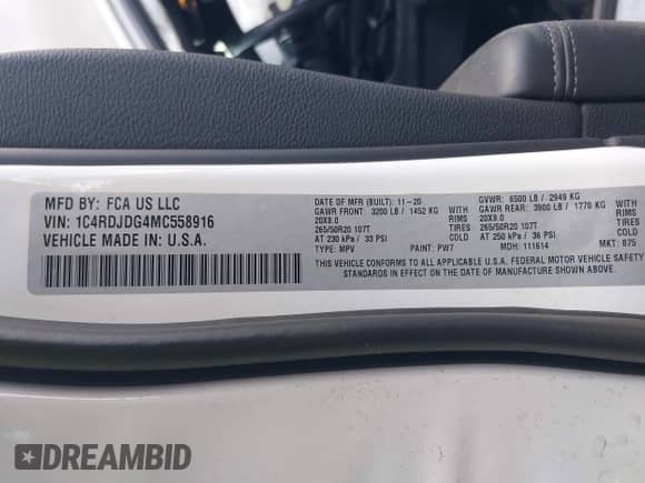 2021 Dodge Durango GT Plus with VIN 1C4RDJDG4MC558916, listed as a IAAI auction lot 43166286 with 59,109 mi miles and . Bid and sale history available at DreamBid. Image 9.