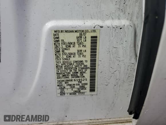 2008 Nissan Pathfinder SE с VIN 5N1BR18B68C619525, выставлен на аукционе Copart как лот 49797885 с пробегом Не указан миль и Чистый • Clean title. История ставок и продаж доступна на DreamBid. Изображение 12.