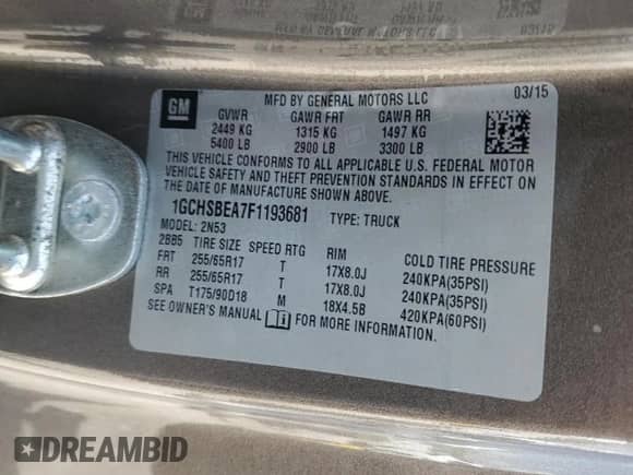 2015 Chevrolet Colorado 2WD LT с VIN 1GCHSBEA7F1193681, выставлен на аукционе Copart как лот 54901855 с пробегом 120 346 миль миль и Списание • Salvage title. История ставок и продаж доступна на DreamBid. Изображение 12.