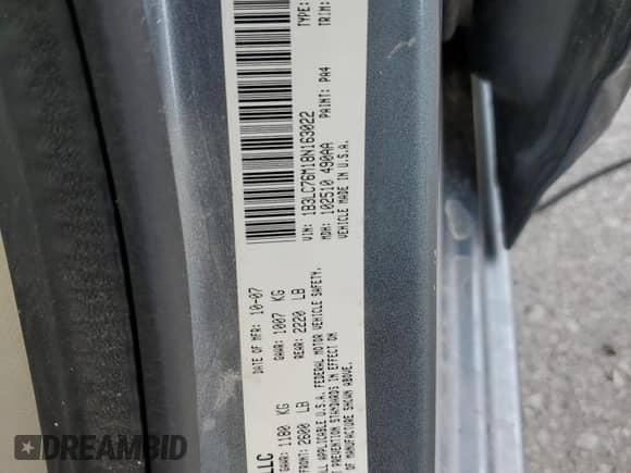 2008 Dodge Avenger R/T with VIN 1B3LC76M18N163022, listed as a Copart auction lot 84802355 with 195,794 mi miles and Salvage title. Bid and sale history available at DreamBid. Image 12.
