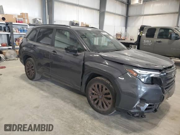 2025 Subaru Forester with VIN JF2SLDFC7SH482917, listed as a Copart auction lot 66214815 with 14,621 mi miles and Salvage title. Bid and sale history available at DreamBid. Image 4.