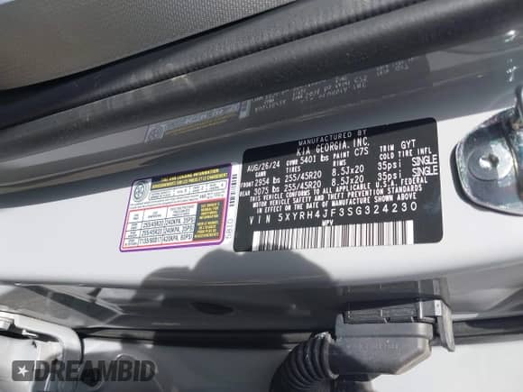 2025 Kia Sorento EX с VIN 5XYRH4JF3SG324230, выставлен на аукционе IAAI как лот 42262227 с пробегом 5 489 миль миль и . История ставок и продаж доступна на DreamBid. Изображение 9.