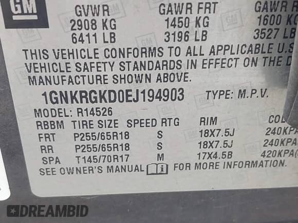 2014 Chevrolet Traverse LT with VIN 1GNKRGKD0EJ194903, listed as a IAAI auction lot 42992667 with Not provided miles and . Bid and sale history available at DreamBid. Image 9.
