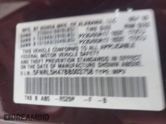 2011 Honda Odyssey EX с VIN 5FNRL5H47BB003758, выставлен на аукционе IAAI как лот 43427157 с пробегом 207 113 миль миль и . История ставок и продаж доступна на DreamBid. Изображение 9.