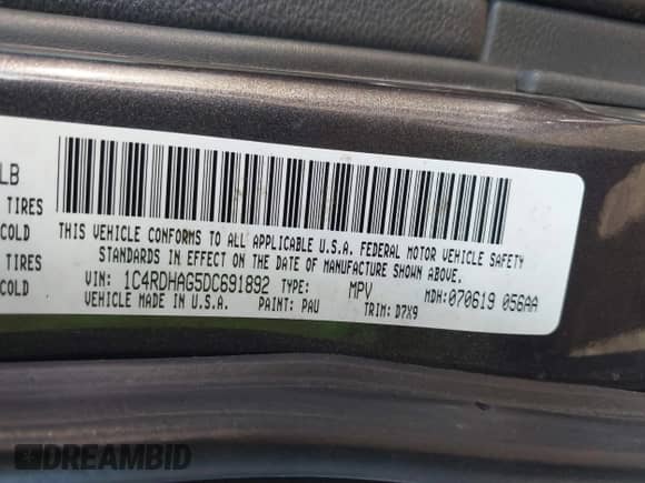 2013 Dodge Durango SXT with VIN 1C4RDHAG5DC691892, listed as a IAAI auction lot 43398847 with 161,527 mi miles and . Bid and sale history available at DreamBid. Image 9.