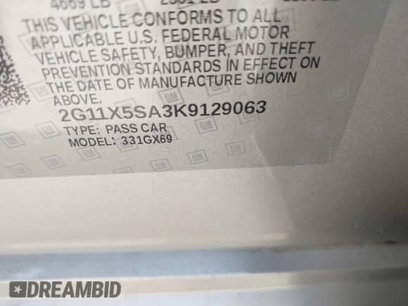 2019 Chevrolet Impala LS с VIN 2G11X5SA3K9129063, выставлен на аукционе IAAI как лот 41830720 с пробегом 130 766 миль миль и . История ставок и продаж доступна на DreamBid. Изображение 9.