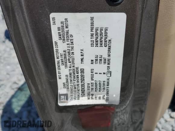 2005 Chevrolet Uplander с VIN 1GNDX33L75D261363, выставлен на аукционе Copart как лот 53190925 с пробегом 149 785 миль миль и Списание • Salvage title. История ставок и продаж доступна на DreamBid. Изображение 14.
