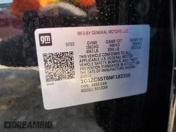 2022 Chevrolet Malibu LS с VIN 1G1ZC5ST6NF183355, выставлен на аукционе Copart как лот 85092585 с пробегом 108 086 миль миль и Чистый • Clean title. История ставок и продаж доступна на DreamBid. Изображение 12.