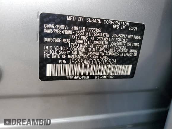 2022 Subaru Forester Wilderness with VIN JF2SKAMC6NH400524, listed as a Copart auction lot 70962155 with 14,274 mi miles and Salvage title. Bid and sale history available at DreamBid. Image 12.