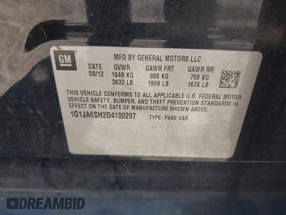 2013 Chevrolet Sonic LS с VIN 1G1JA6SH2D4109297, выставлен на аукционе IAAI как лот 42523348 с пробегом 128 301 миль миль и . История ставок и продаж доступна на DreamBid. Изображение 9.