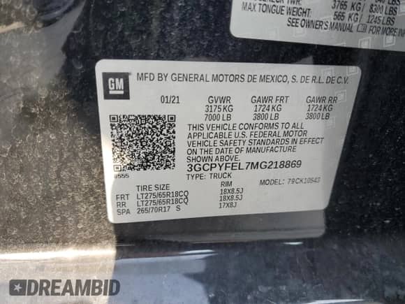2021 Chevrolet Silverado 1500 LT Trail Boss with VIN 3GCPYFEL7MG218869, listed as a Copart auction lot 80204525 with 38,569 mi miles and Salvage title. Bid and sale history available at DreamBid. Image 12.