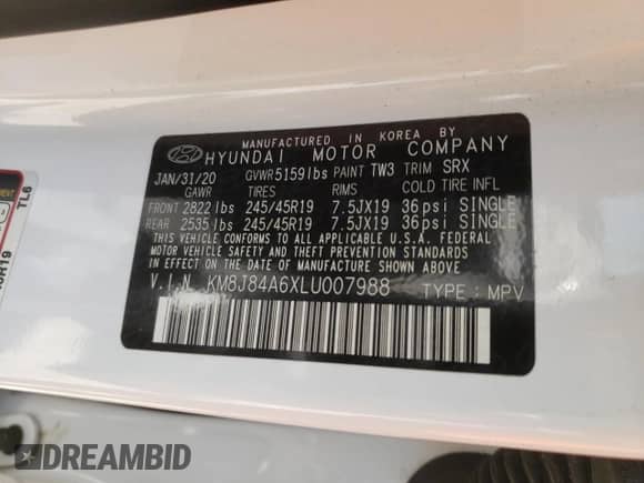 2020 Hyundai NEXO Limited с VIN KM8J84A6XLU007988, выставлен на аукционе Copart как лот 69064464 с пробегом 37 029 миль миль и Списание • Salvage title. История ставок и продаж доступна на DreamBid. Изображение 13.