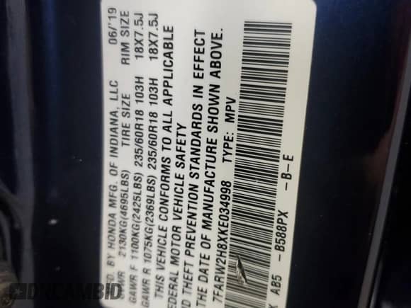 2019 Honda CR-V EX-L z VIN 7FARW2H8XKE034998, wystawiony jako Copart lot #68020785 z przebiegiem 120 816 mil mil oraz Szkoda całkowita • Salvage title. Historia ofert i sprzedaży dostępna na DreamBid. Obrazek 12.