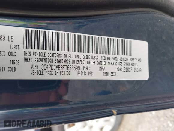 2015 Dodge Journey SE with VIN 3C4PDCAB8FT608509, listed as a IAAI auction lot 42961514 with 158,134 mi miles and . Bid and sale history available at DreamBid. Image 9.